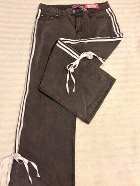 Edikted Gray Side Stripe Lace Up Wide Leg Jeans NWT - SIZE M
